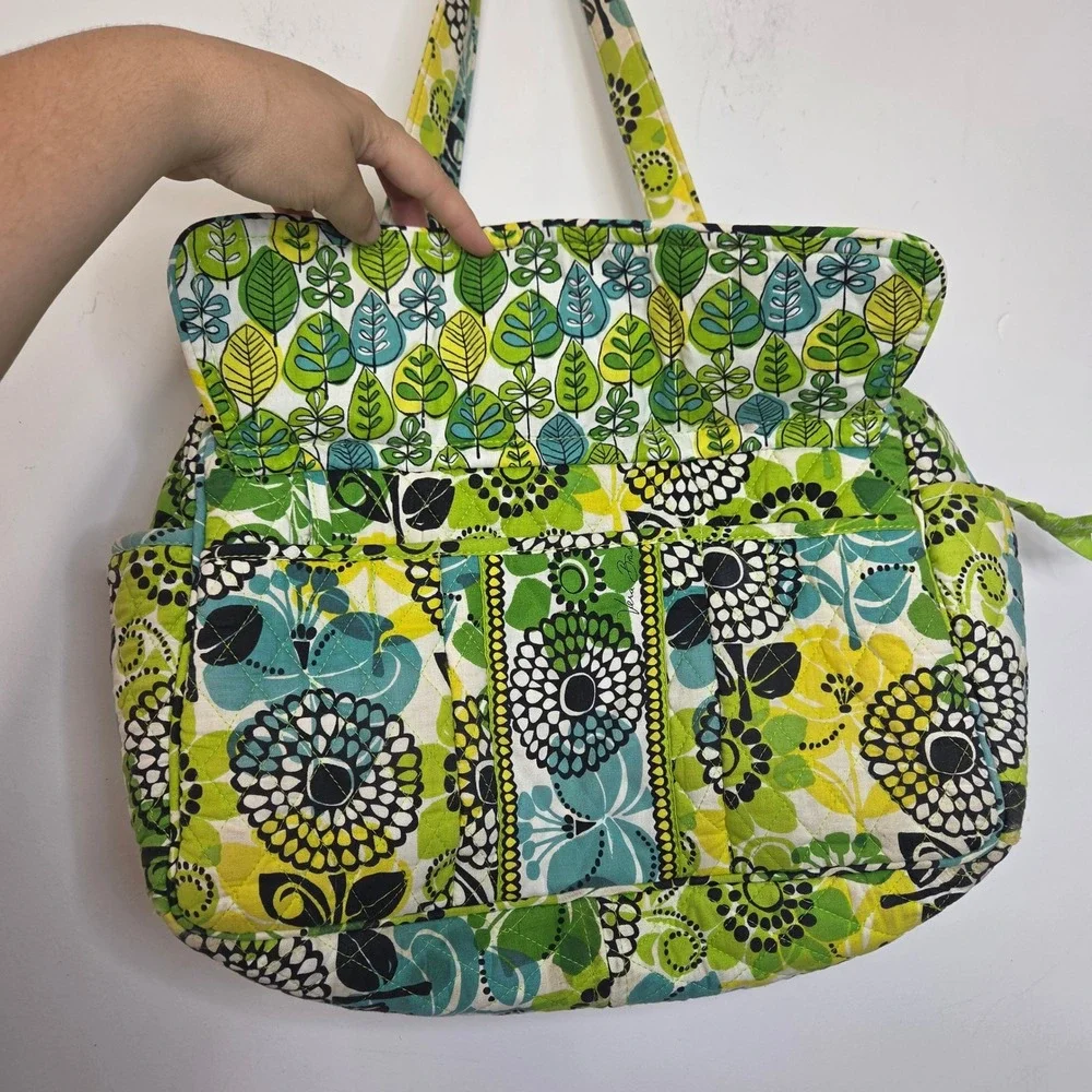 Vera Bradley Limes Up Quilted Cotton Baby Diaper Bag Floral Green Blue Yellow